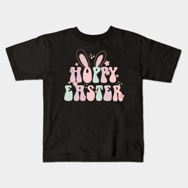 Hoppy Easter cool groovy easter design Kids T-Shirt by Yarafantasyart